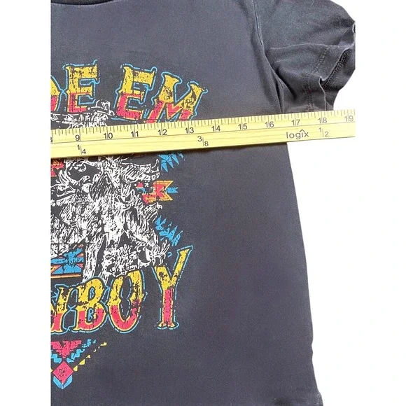 Rock & Roll Denim Ride Em Cowboy Graphic Tee Western Cowgirl T Shirt Womens S - Picture 7 of 8